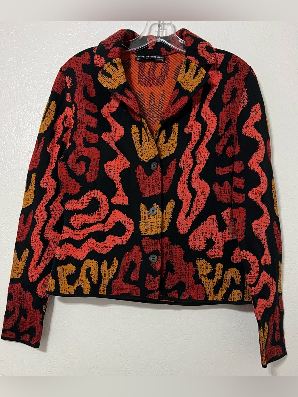 Peruvian Connection Pima Cotton Abstract Jacquard Cardigan Jacket S Art to Wear - Picture 2 of 6